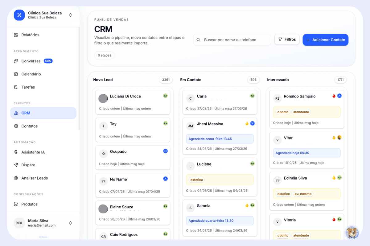 Dashboard CRM da Zonic